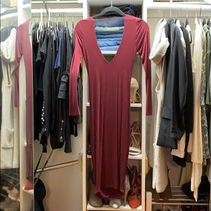 Burgundy open-back midi dress